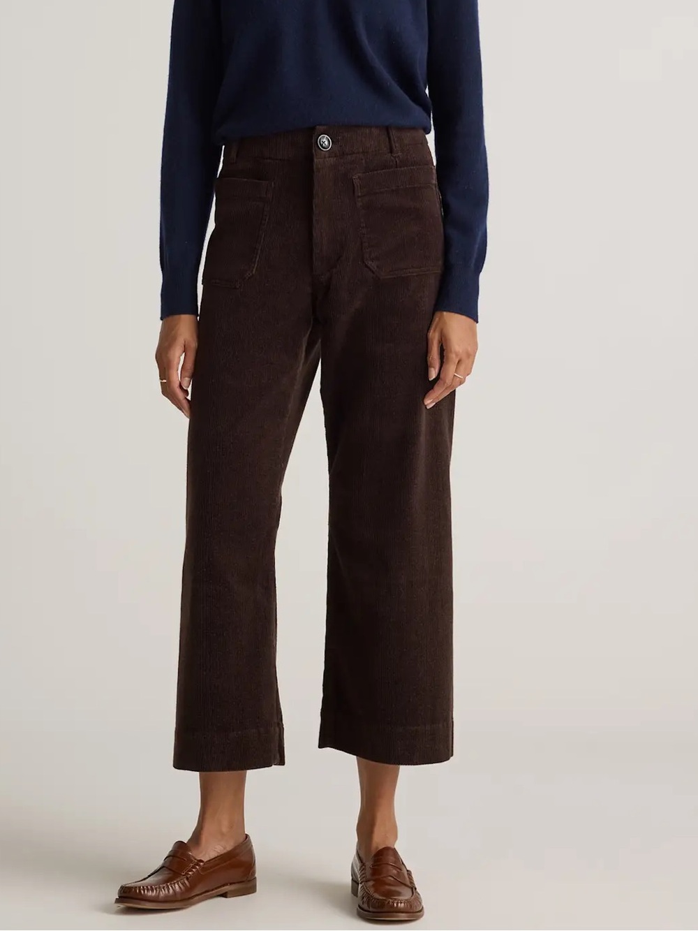 Quince Organic Stretch Corduroy Cropped Wide Leg Pants Espresso Size 8